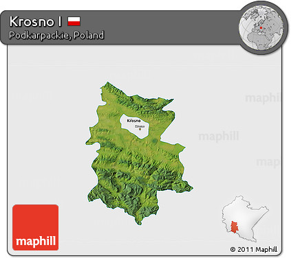 Satellite 3D Map of Krosno I, single color outside