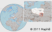 Gray Location Map of Krosno I, highlighted country, highlighted parent region, within the entire country, hill shading