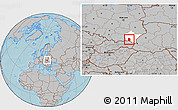 Gray Location Map of Krosno I, highlighted parent region, hill shading