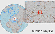 Gray Location Map of Krosno I, hill shading