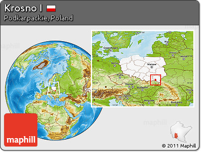 Physical Location Map of Krosno I, highlighted country, within the entire country