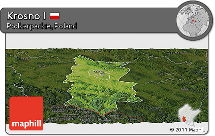 Satellite Panoramic Map of Krosno I, darken