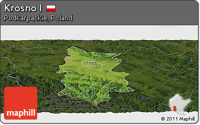 Satellite Panoramic Map of Krosno I, darken