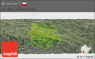 Satellite Panoramic Map of Krosno I, semi-desaturated