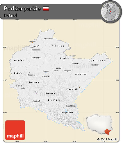 Classic Style Map of Podkarpackie, single color outside