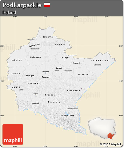 Classic Style Map of Podkarpackie, single color outside