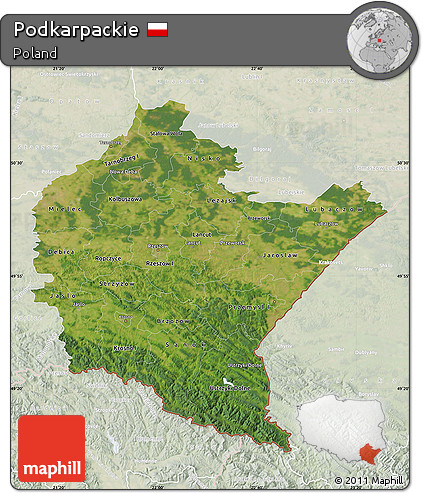 Satellite Map of Podkarpackie, lighten
