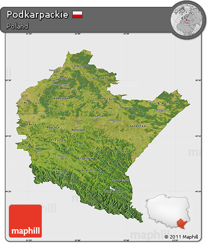 Satellite Map of Podkarpackie, single color outside