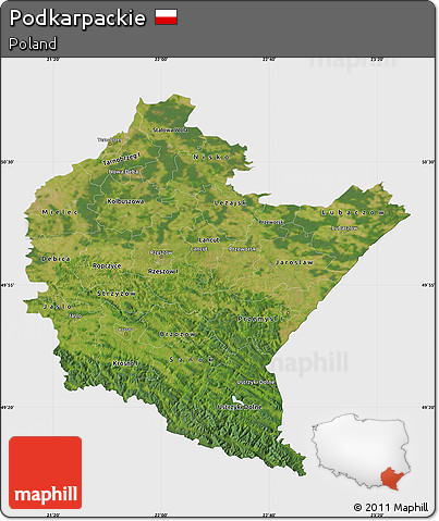Satellite Map of Podkarpackie, single color outside