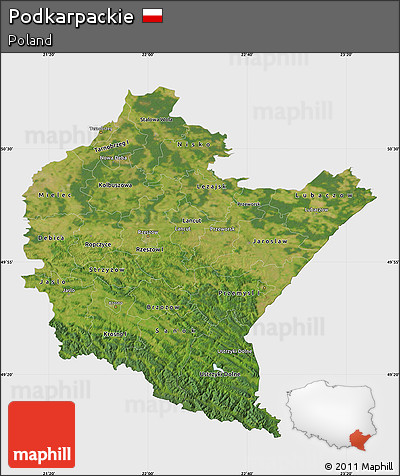 Satellite Map of Podkarpackie, single color outside