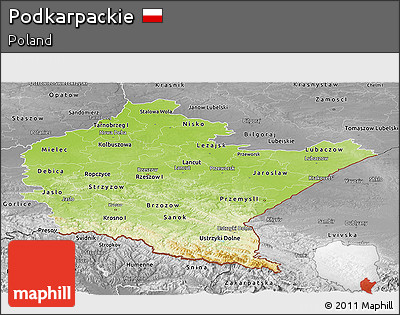Physical Panoramic Map of Podkarpackie, desaturated