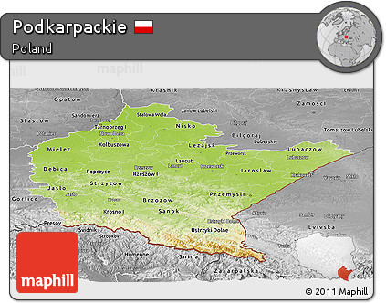 Physical Panoramic Map of Podkarpackie, desaturated