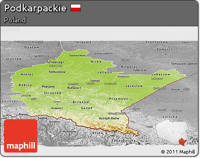 Physical Panoramic Map of Podkarpackie, desaturated