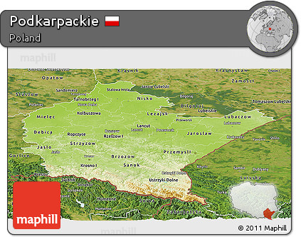 Physical Panoramic Map of Podkarpackie, satellite outside