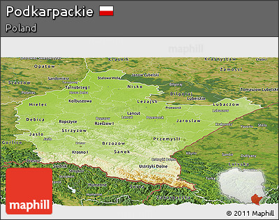 Physical Panoramic Map of Podkarpackie, satellite outside