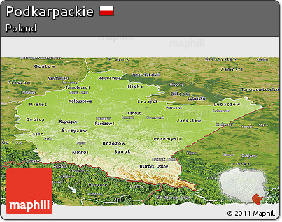 Physical Panoramic Map of Podkarpackie, satellite outside