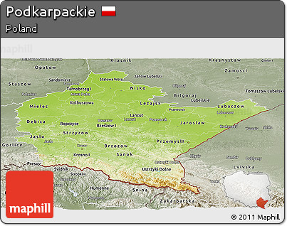 Physical Panoramic Map of Podkarpackie, semi-desaturated
