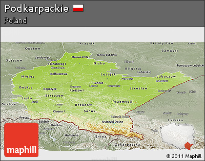 Physical Panoramic Map of Podkarpackie, semi-desaturated