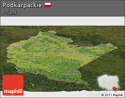 Satellite Panoramic Map of Podkarpackie, darken