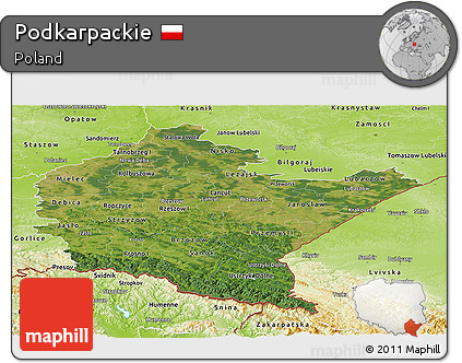 Satellite Panoramic Map of Podkarpackie, physical outside