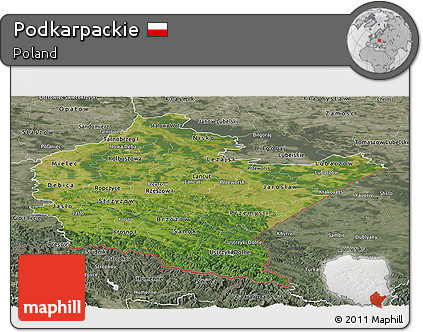 Satellite Panoramic Map of Podkarpackie, semi-desaturated