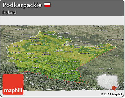 Satellite Panoramic Map of Podkarpackie, semi-desaturated