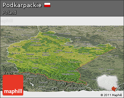 Satellite Panoramic Map of Podkarpackie, semi-desaturated