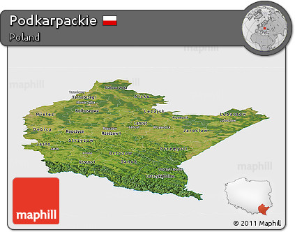 Satellite Panoramic Map of Podkarpackie, single color outside