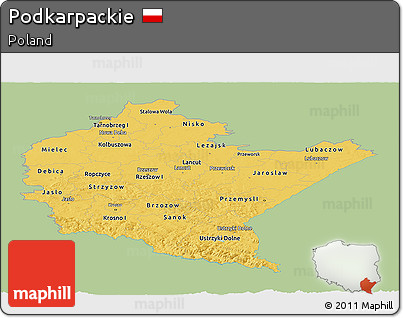 Savanna Style Panoramic Map of Podkarpackie, single color outside