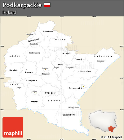 Classic Style Simple Map of Podkarpackie, single color outside
