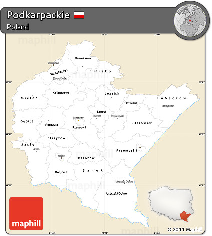 Classic Style Simple Map of Podkarpackie, single color outside