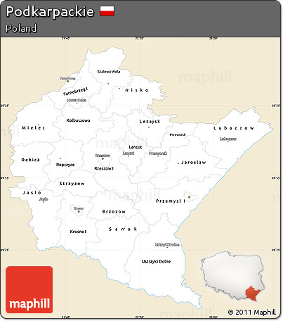 Classic Style Simple Map of Podkarpackie, single color outside