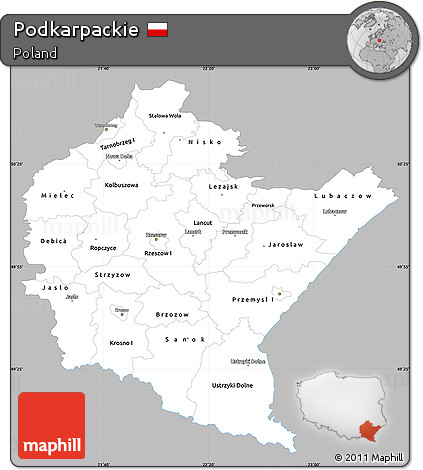 Gray Simple Map of Podkarpackie, single color outside