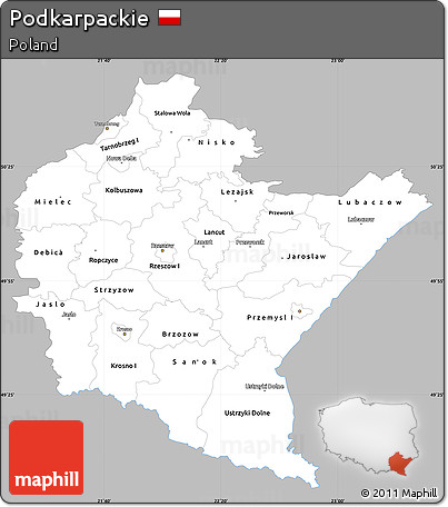 Gray Simple Map of Podkarpackie, single color outside