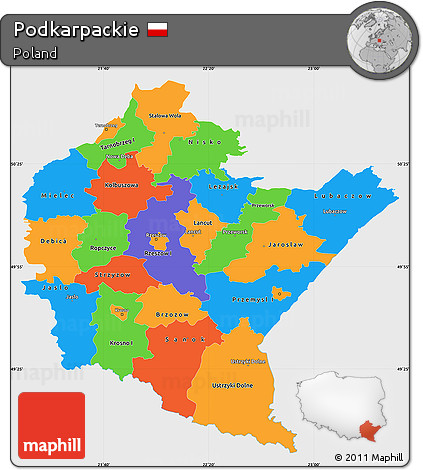 Political Simple Map of Podkarpackie, single color outside