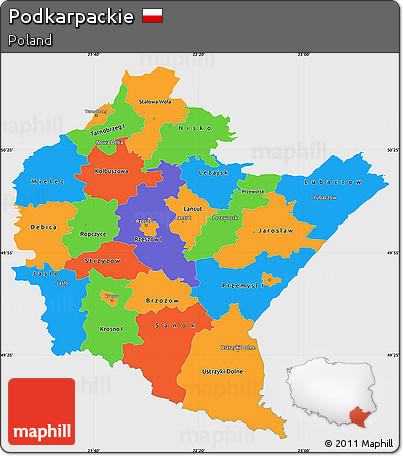Political Simple Map of Podkarpackie, single color outside