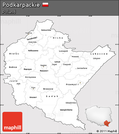 Silver Style Simple Map of Podkarpackie, cropped outside