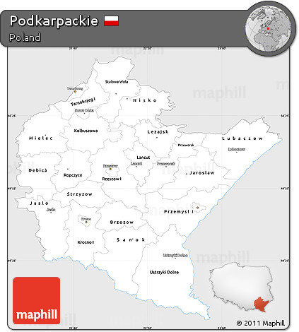 Silver Style Simple Map of Podkarpackie, single color outside