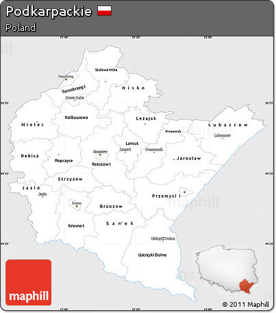 Silver Style Simple Map of Podkarpackie, single color outside