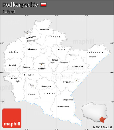 Silver Style Simple Map of Podkarpackie, single color outside