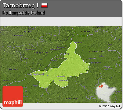 Physical 3D Map of Tarnobrzeg I, darken