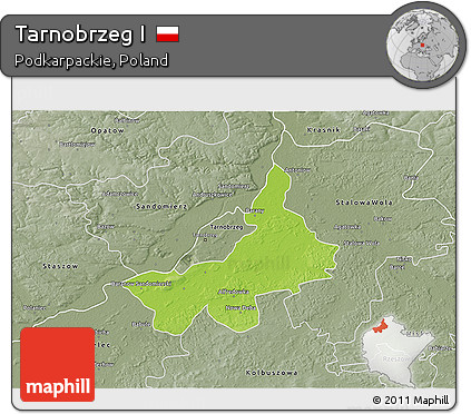 Physical 3D Map of Tarnobrzeg I, semi-desaturated