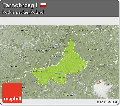 Physical 3D Map of Tarnobrzeg I, semi-desaturated