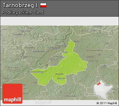 Physical 3D Map of Tarnobrzeg I, semi-desaturated