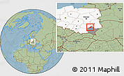 Savanna Style Location Map of Tarnobrzeg I, highlighted country, highlighted parent region, hill shading