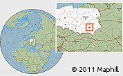 Savanna Style Location Map of Tarnobrzeg I, highlighted country, hill shading