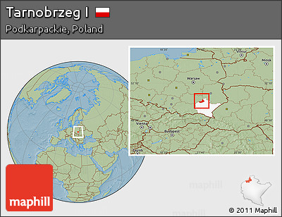 Savanna Style Location Map of Tarnobrzeg I, highlighted parent region, hill shading