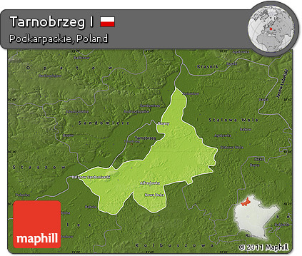 Physical Map of Tarnobrzeg I, darken
