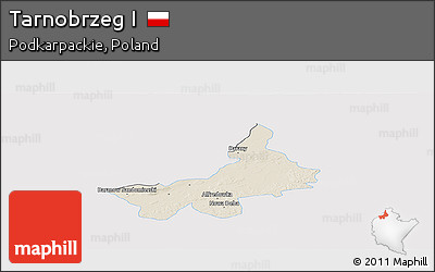 Shaded Relief Panoramic Map of Tarnobrzeg I, single color outside