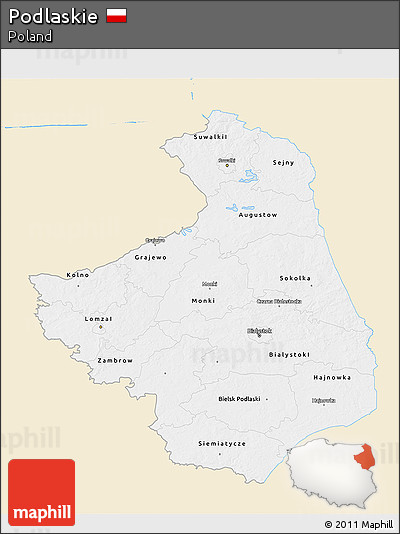 Classic Style 3D Map of Podlaskie, single color outside